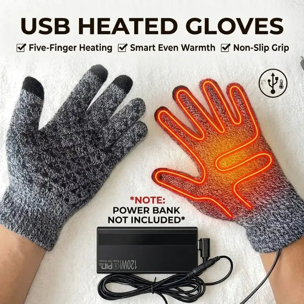 Knitted USB Heated Gloves, Black or Grey with Pro Options, 22 cm