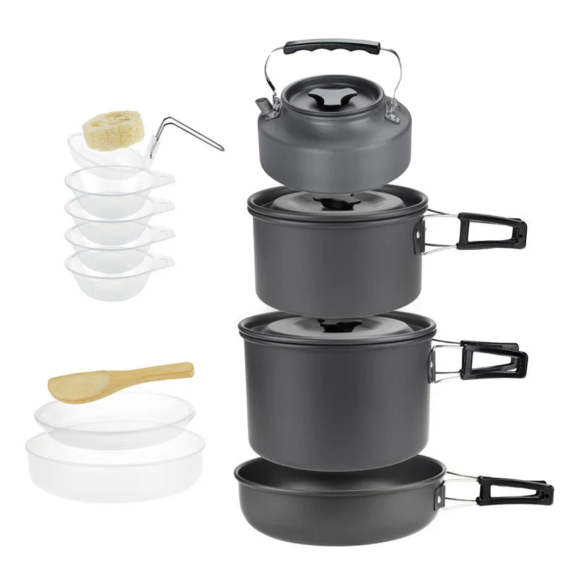 Camping Cookware Set for 1–7 Persons – Lightweight Portable Pot & Pan Set with Carry Bag Trekker Essentials