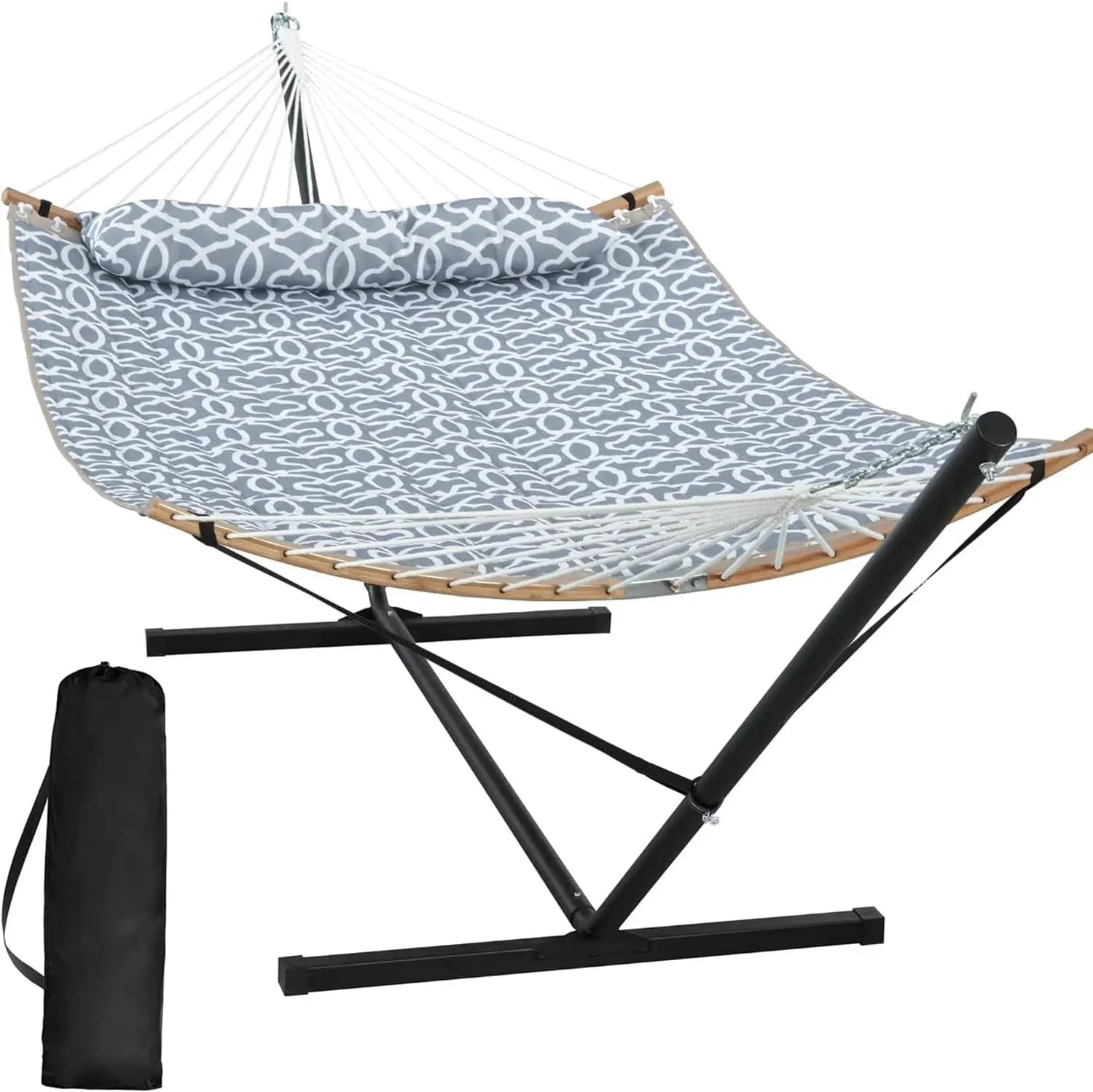 Double Hammock with Stand – Curved Bar Prevents Flipping
