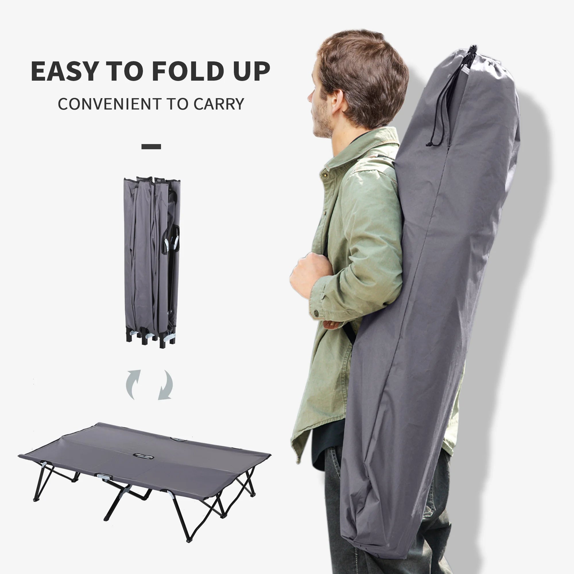 Double Camping Cot Bed, with Bag - Grey