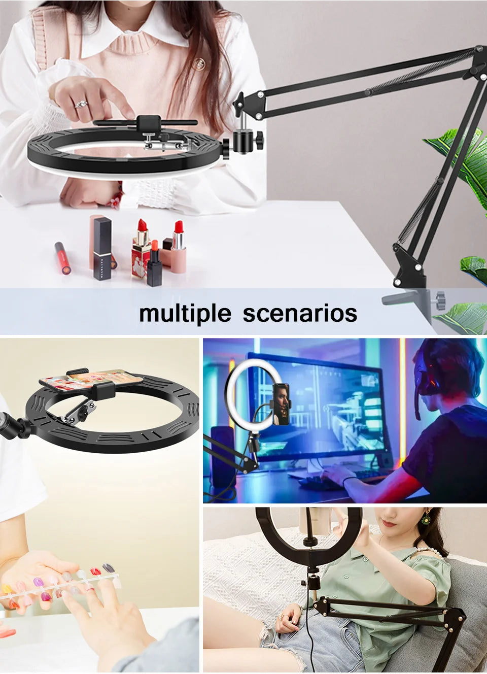 LED Ring Light with Adjustable Tripod Stand – Dimmable Circle Fill Light for Selfie, Makeup, Photography, and Video