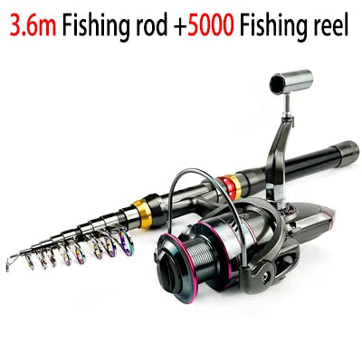 1.8-3.6m Carbon Fiber Fishing Rod And Reel Combo Super Hard Telescopic Fishing Pole Spinning Reel Kit Max Resistance 3-8kg Pesca Trekker Essentials