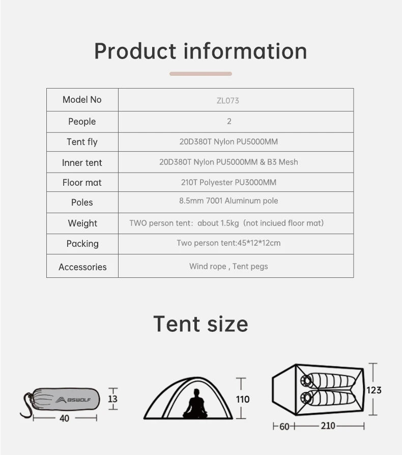 Ultralight 1–2 Person Backpacking Tent – 20D Nylon Waterproof Trekking Tent for Hiking & Cycling Trekker Essentials