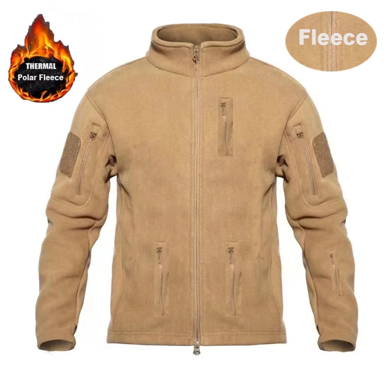 Men's Thermal Polar Fleece Jacket – Windproof Stand Collar Tactical Coat with Multi-Pockets
