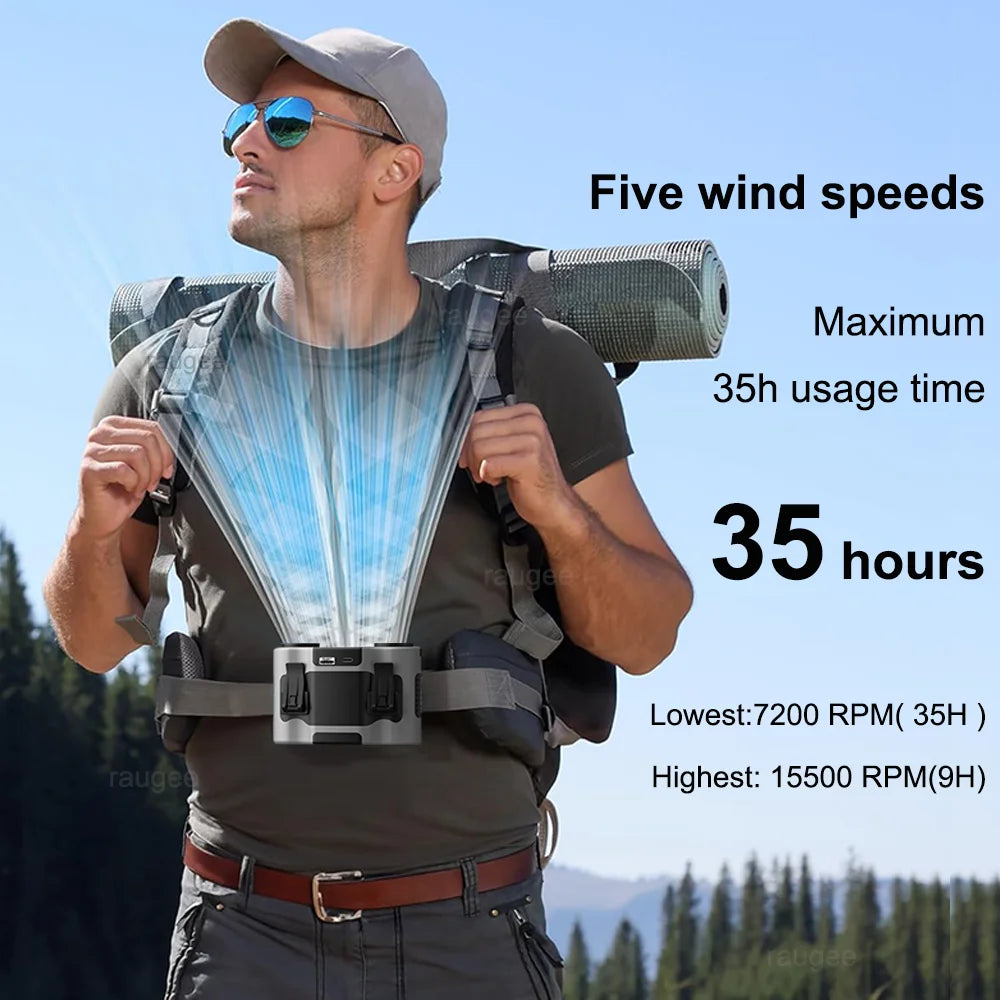 Portable Waist Clip Fan Wearable Mini USB Rechargeable Hanging Fan For Outdoor Working Double Air Outlet Waist Fan 20000Mah Trekker Essentials