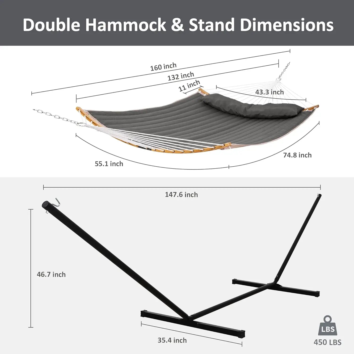 Double Hammock with Stand – Curved Bar Prevents Flipping