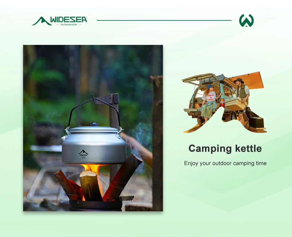 1L Pure Aluminum Camping Kettle with Short-Hole Removal Handle, Lightweight Portable Travel Cookware