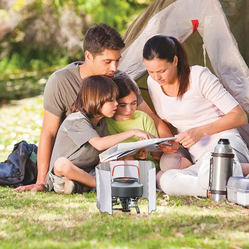 Parabrisas plegable de aleación de aluminio para estufa de camping con bolsa de transporte