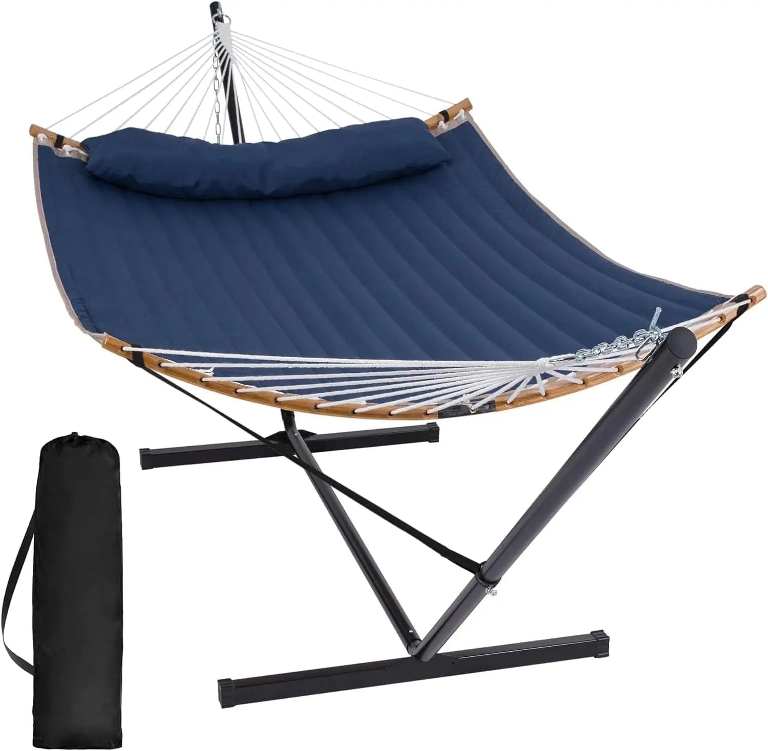 Double Hammock with Stand – Curved Bar Prevents Flipping