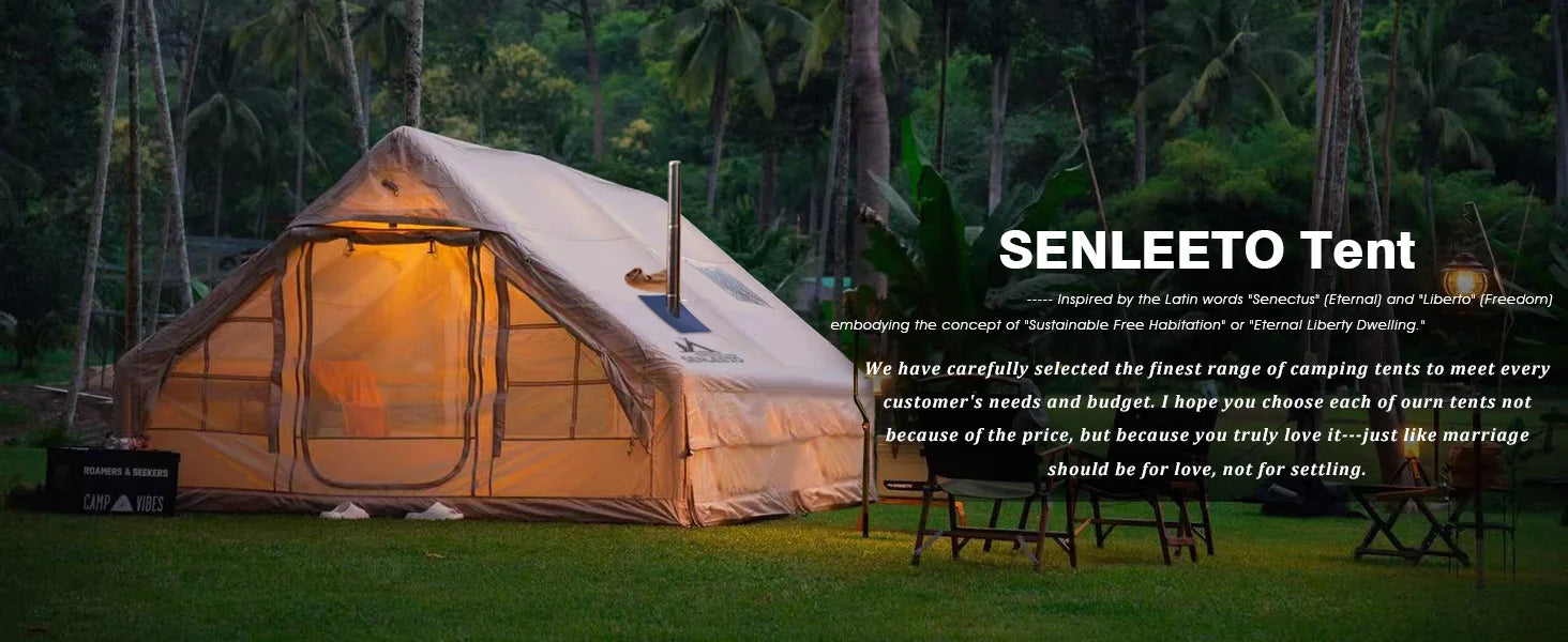 Portable Inflatable Camping Tent 2/4/6/8 Person for Family 420D Oxford Inflatable Tent House with Skylight 4 Seson Blow up Tent with Stove Jack AC Vent Mesh Window Trekker Essentials