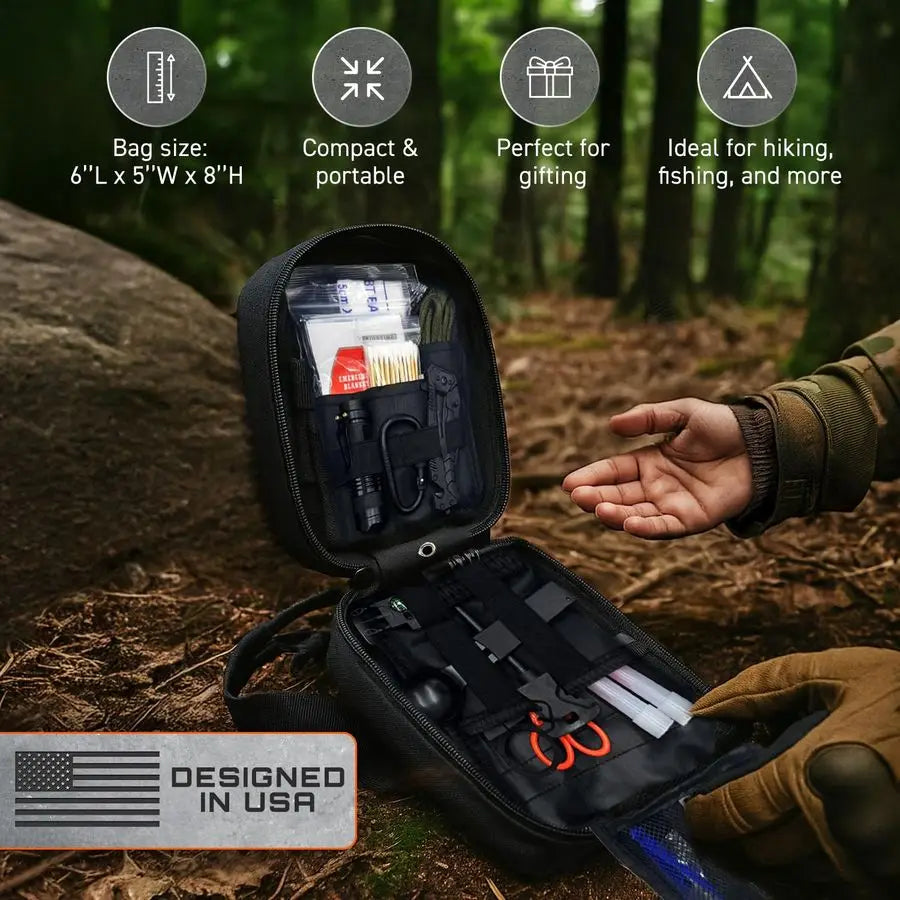 175Piece Survival Kit, First Aid Kit for Emergency and Outdoor Adventures, IFAK, Fishing Gear, MOLLECompatible Bag, Car Travel, Trekker Essentials