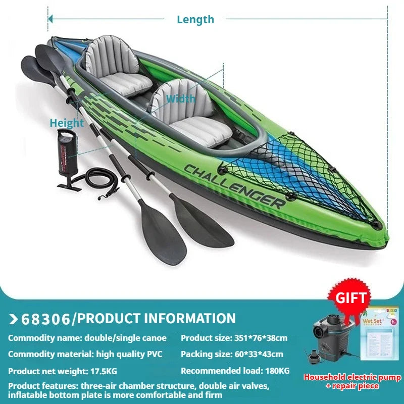 Heavy-Duty 1-3 Person Inflatable Boat: Fishing Dinghy with Detachable Seats & Foldable Kayak Design
