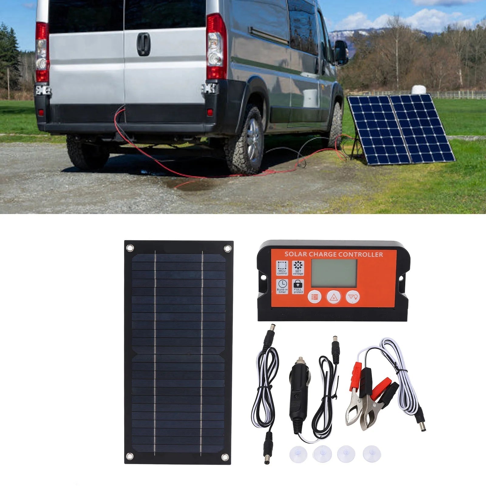 Portable 600W Solar Panel Charger Monocrystalline Silicon 100A Charge Controller Durable Solar Panel Kit for RV Outdoor Camping Trekker Essentials