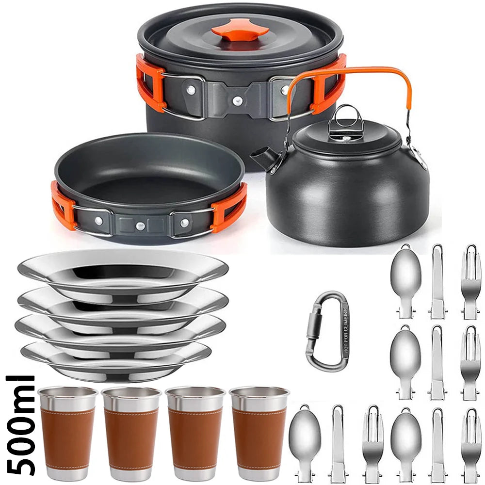 Lightweight Aluminum Camping Cookware Set – Portable Outdoor Cooking Kit for 2–4 People with Mesh Storage Bag Trekker Essentials