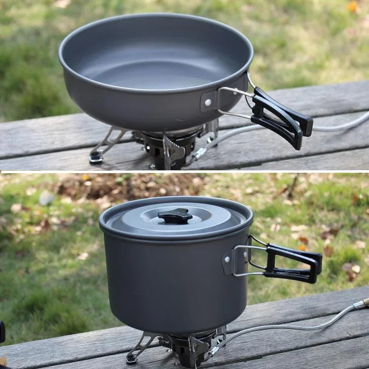 Camping Cookware Set for 1–7 Persons – Lightweight Portable Pot & Pan Set with Carry Bag Trekker Essentials
