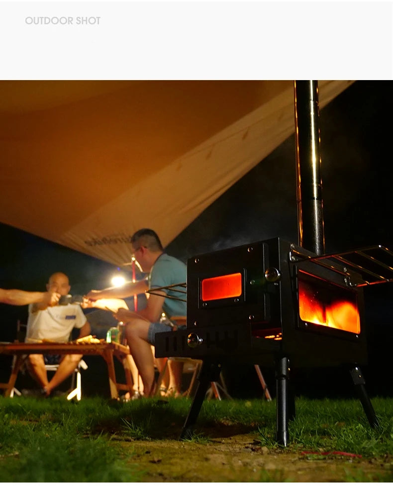 Portable Stainless Steel Tent Stove: Wood Burning Stove with Chimney Pipe for Camp Heating & Cooking
