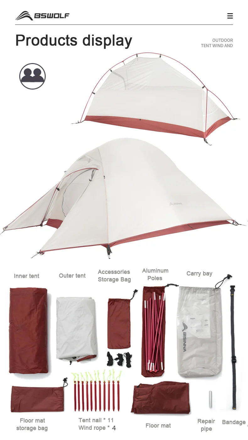 Ultralight 1–2 Person Backpacking Tent – 20D Nylon Waterproof Trekking Tent for Hiking & Cycling Trekker Essentials