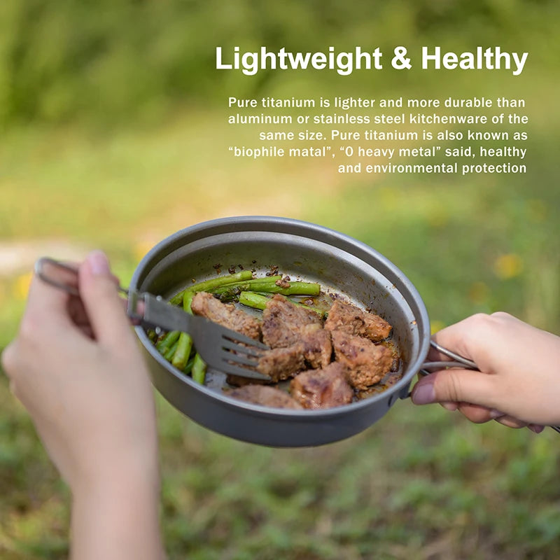 Titanium Camping Cookware Set – Ultralight Pot & Pan with Folding Handles for Hiking & Backpacking Trekker Essentials