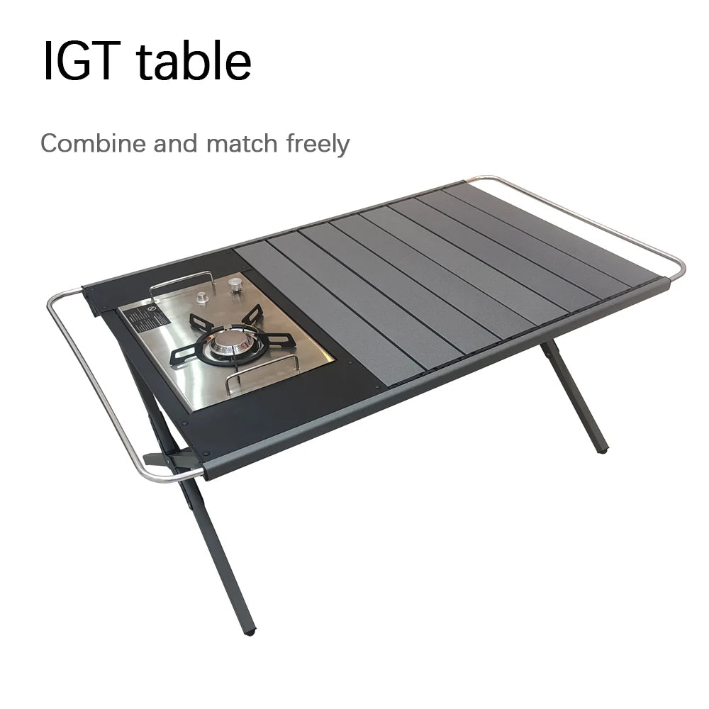 Mesa IGT de aleación de aluminio para exteriores: mesa telescópica portátil para acampar con hornillo de gas y bandeja para té.