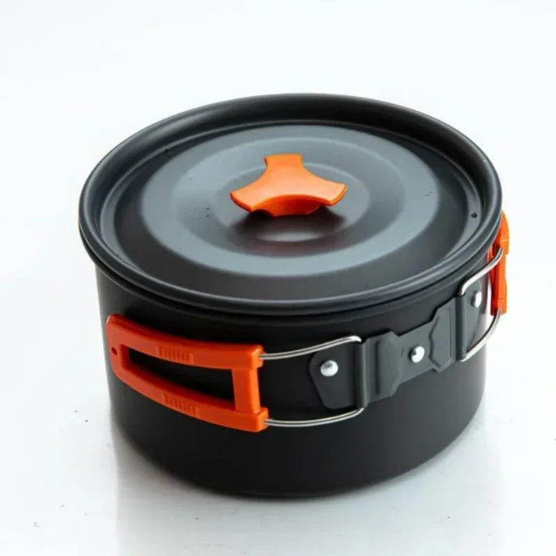 Compact Nonstick Camping Cookware Set with Foldable Handles for Backpacking