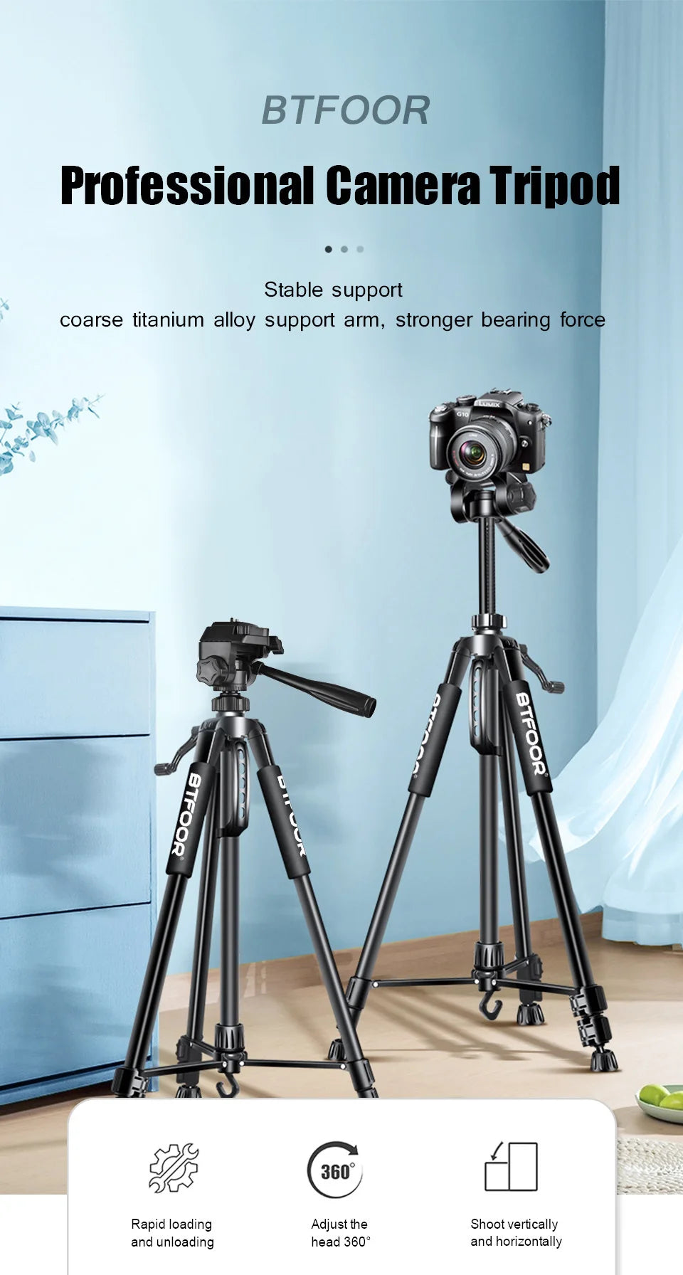 55" Aluminum Camera Tripod with Phone Mount - 140CM Tall Stand w/Pan Head for DSLR & Smartphone