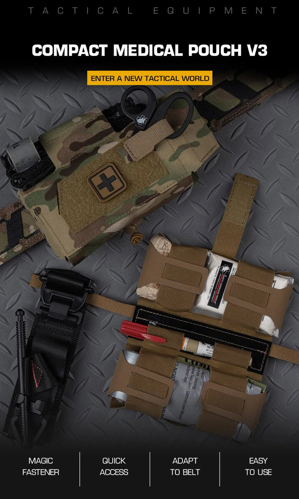 Camo Style MD2 Compact Trauma Kit Tactical IFAK Medical First Aid Pouch Outdoors Hunting Camping Patrol Survival Equipment Trekker Essentials