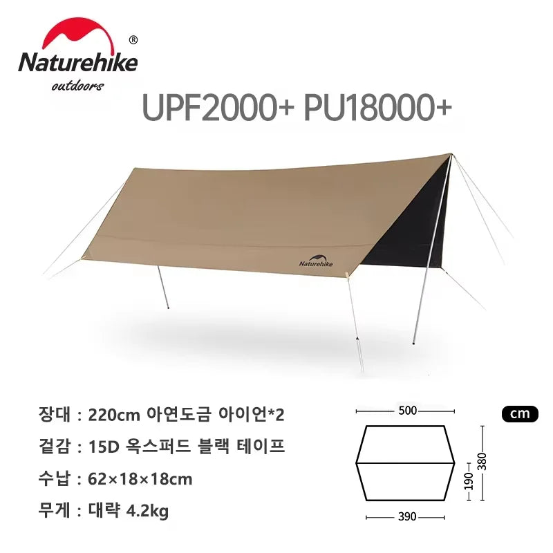 Naturehike Camping Sun Shelter Summer 10-12 Person Awning 17㎡ Sunshade Ourdoor Park Beach Tent Tarp Vinyl Coating Canopy Trekker Essentials