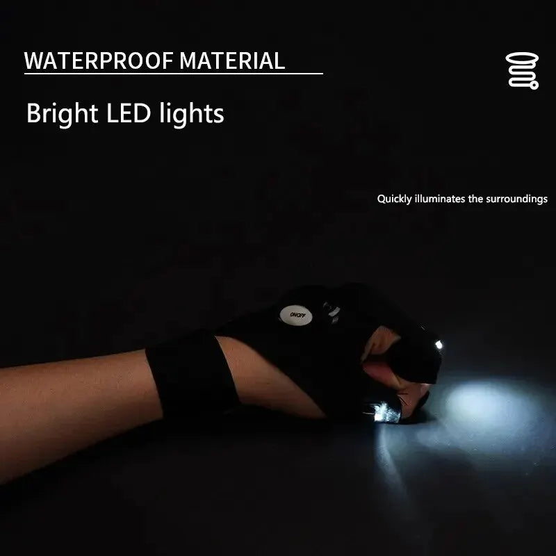Night Light Fingerless LED Gloves Waterproof Outdoor Fishing Camping, Multi Light Outdoor Tool