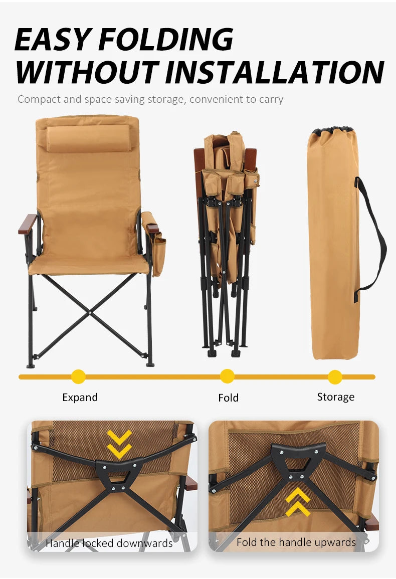 Adjustable 5-Position Folding Chair With Pillow & Armrests - Perfect For Outdoor Camping, Fishing, And Patio Relaxation