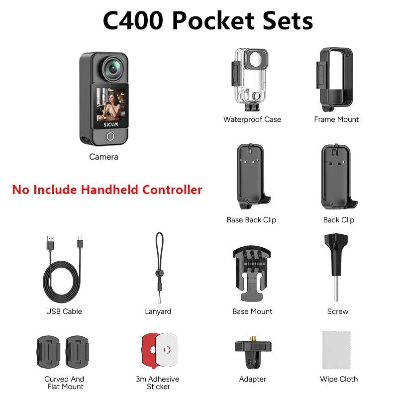 SJCAM C400 4K Pocket Camcorder with Stabilization, WiFi for Travel Vlogging & Family Handheld Recording Touch Screen Live Stream Trekker Essentials