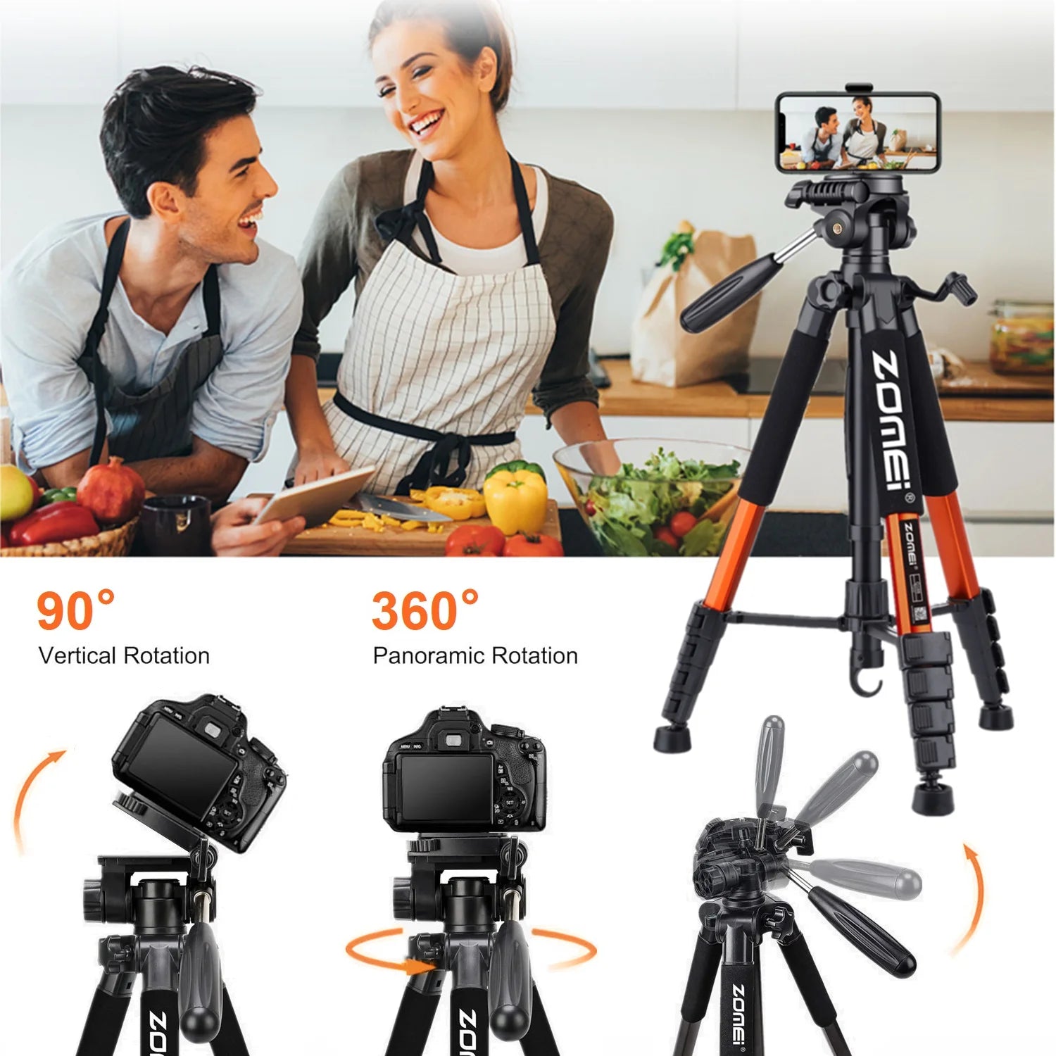73.6" Professional Camera Tripod - 5kg Load Aluminum Alloy DSLR/Phone Stand