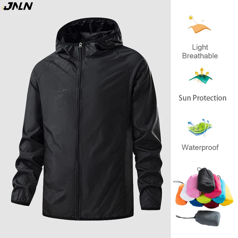 JNLN Men Women Hiking Jackets Waterproof Sun Protective Windbreaker Unisex Camping Climbing Outdoor Rain Coat Portable Clothes Trekker Essentials