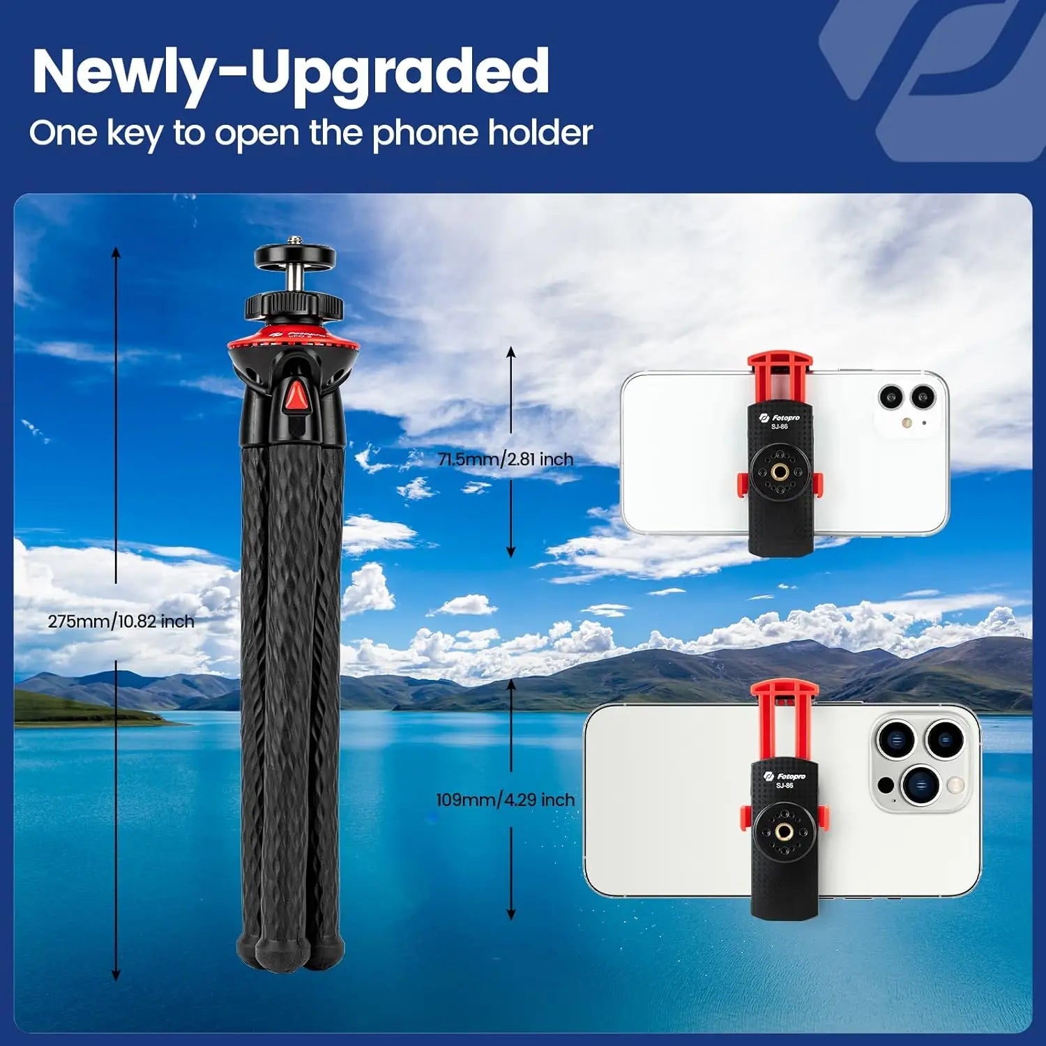 Fotopro UFO2 SET Tripod for iPhone Flexible Camera Tripod with Adapter Travel Phone Tripod Stand for Live Streaming Video Trekker Essentials