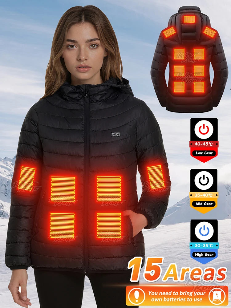 Stylish Heated Winter Jacket for Women – 21-Zone Heating with 4 Smart Switches