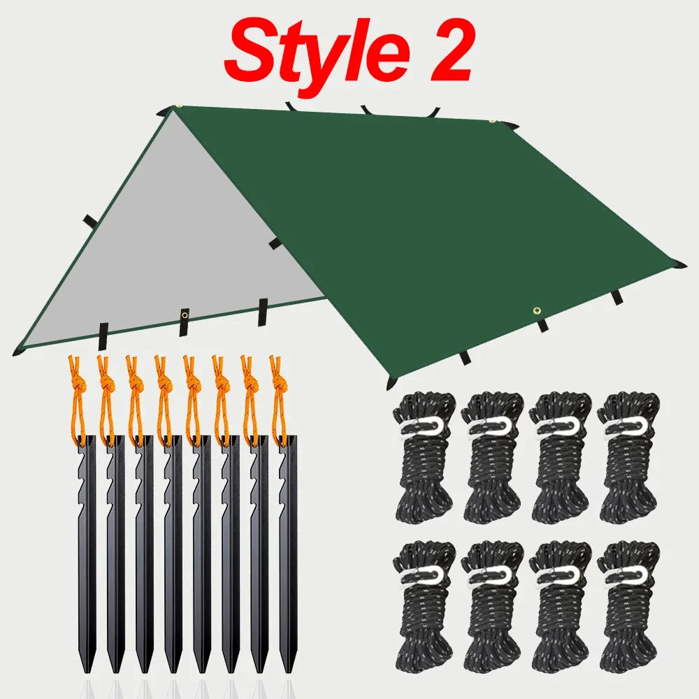 19 Hang Point Tarp Waterpoof Survival Bushcraft Sun Shelter Beach Shade Tent Outdoor Canopy Backpacking Tourist Awning 4x4 3x3m Trekker Essentials