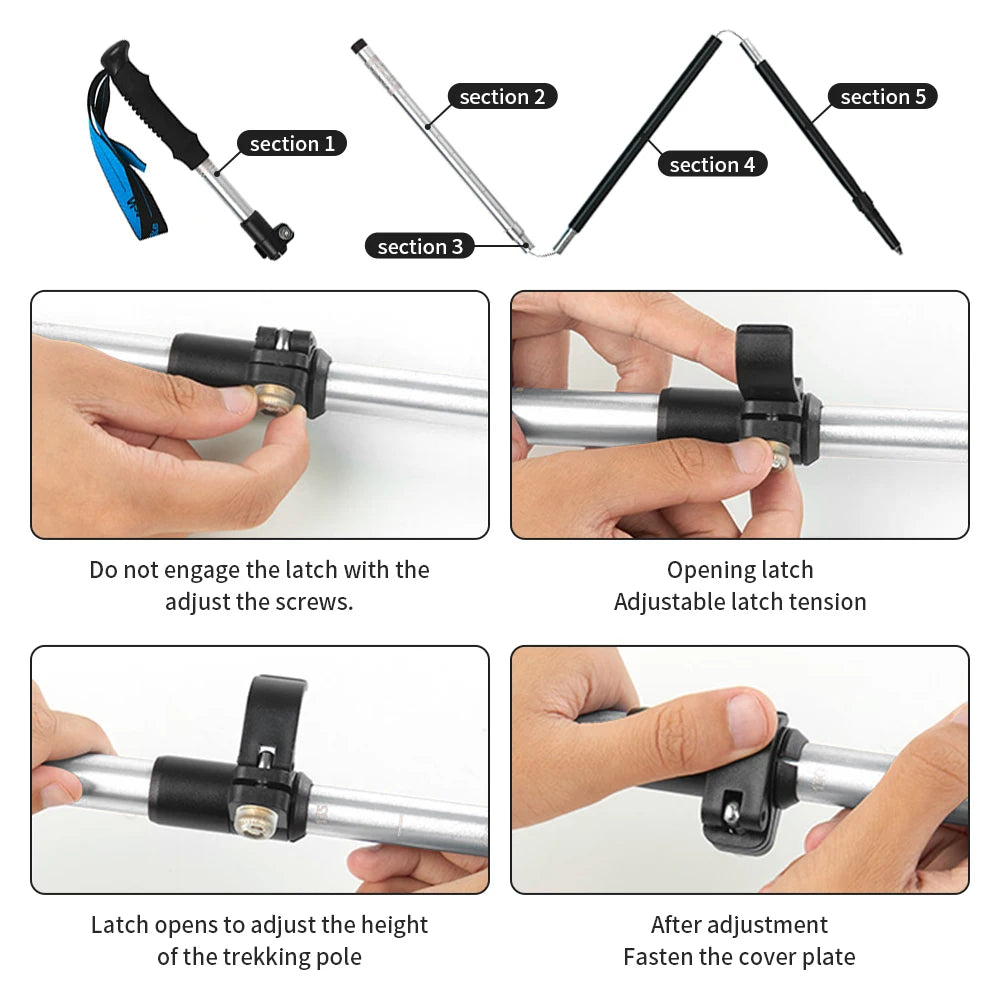 Ultralight Folding Trekking Pole – Adjustable Aluminum Hiking Walking Stick for Camping & Backpacking Trekker Essentials