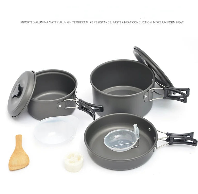 Camping Cookware Set for 1–7 Persons – Lightweight Portable Pot & Pan Set with Carry Bag Trekker Essentials
