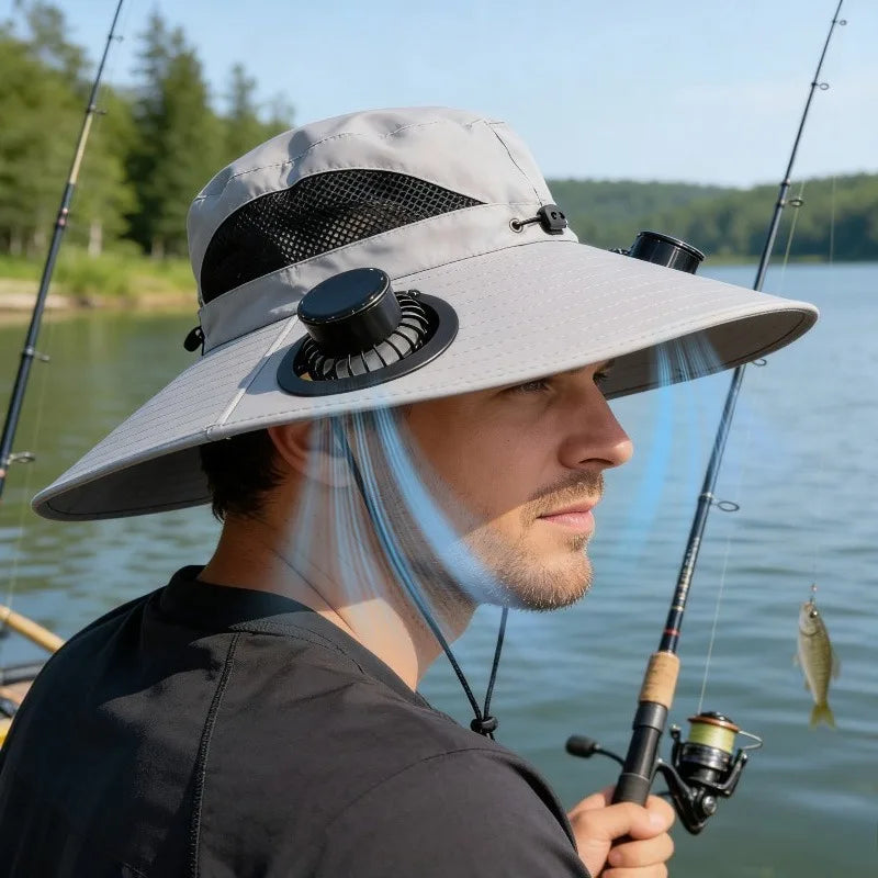 Solar Powered Sun Hat Cooling Fan UV Protection Outdoor Hiking Fishing Camping Summer Travel Bucket Hat Sun Protection Hat Trekker Essentials