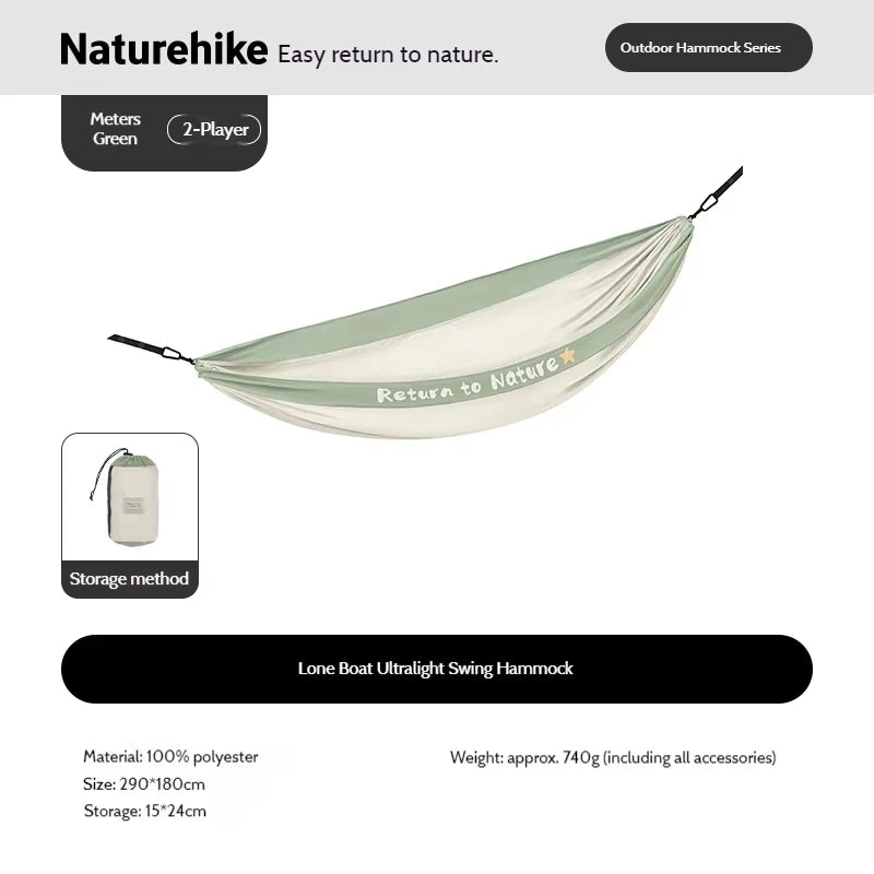 Naturehike Ultralight Swing Hammock Anti-Tip High Load Capacity 200kg for Camping Family Travel 1-2 Person Hanging Sleeping Bed