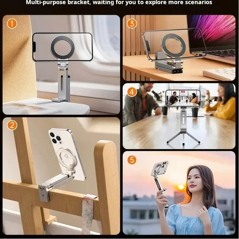 Magnetic Phone Tripod Stand - 360° Foldable Holder for iPhone & Android