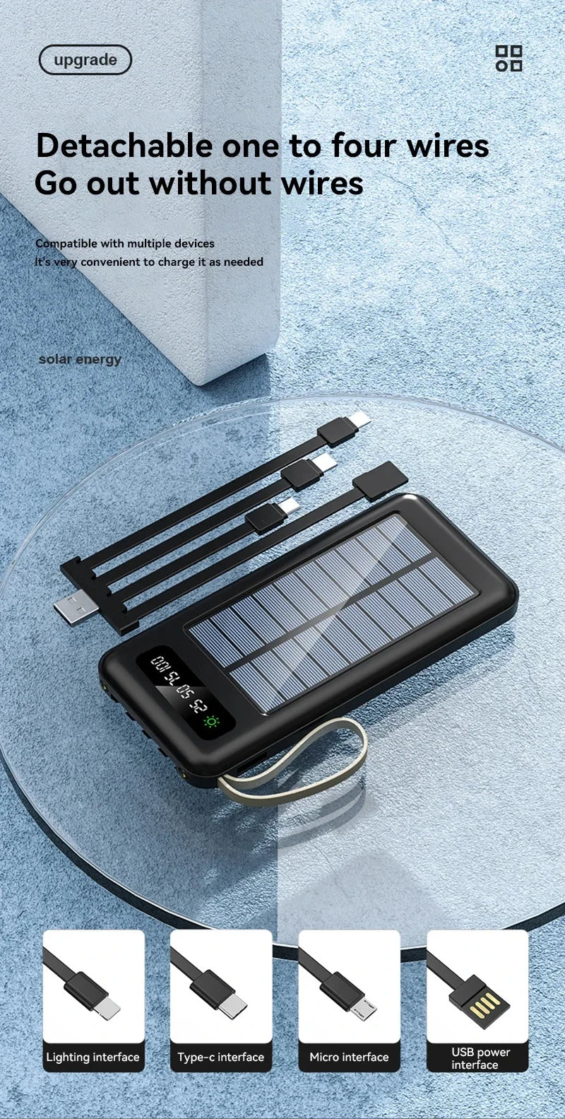 200000mAh Solar Power Bank – Ultra High Capacity Fast Charging Portable Charger with Built-in Cables & LED Light Trekker Essentials