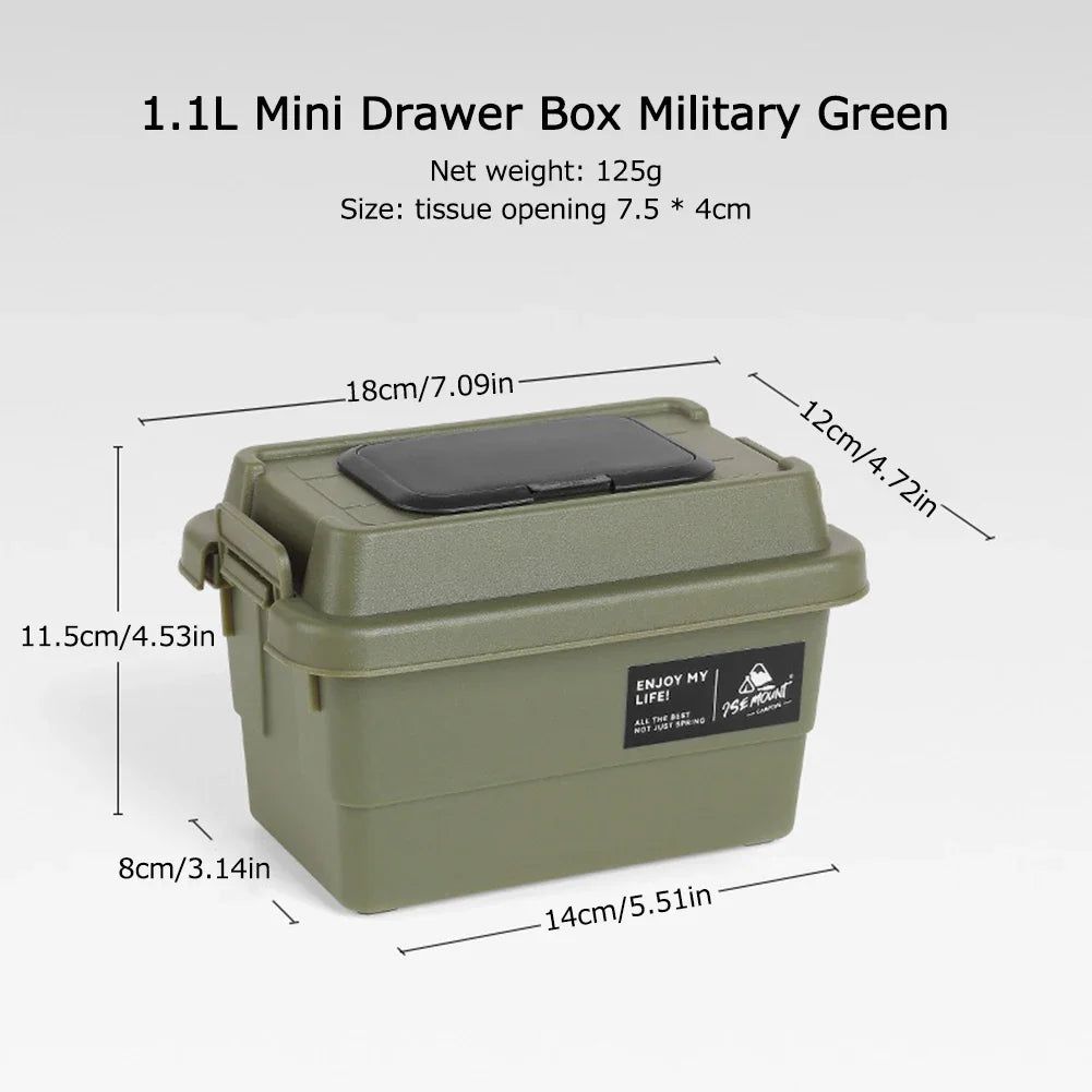 1.1L Outdoor Tissue Storage Box – Waterproof Camping Organizer for Napkins, Seasoning Bottles & Sundries (Army Green/Black/Beige)