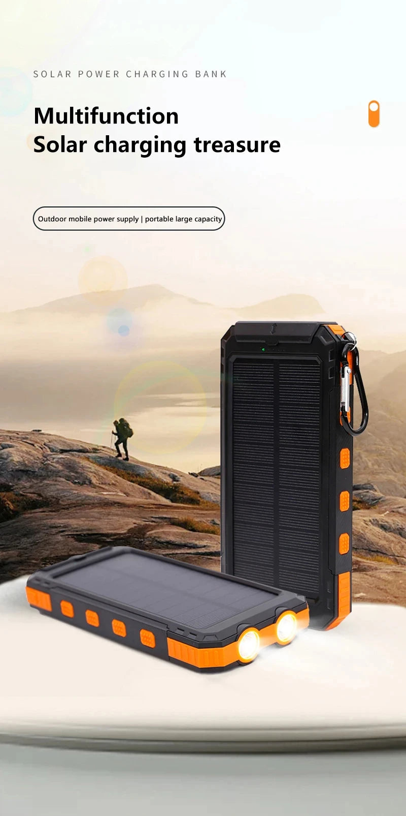 50000mAh Solar Power Bank – Portable Fast Charging External Battery with LED Flashlight & Digital Display Trekker Essentials