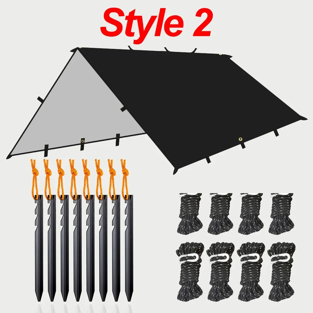 19 Hang Point Tarp Waterpoof Survival Bushcraft Sun Shelter Beach Shade Tent Outdoor Canopy Backpacking Tourist Awning 4x4 3x3m Trekker Essentials