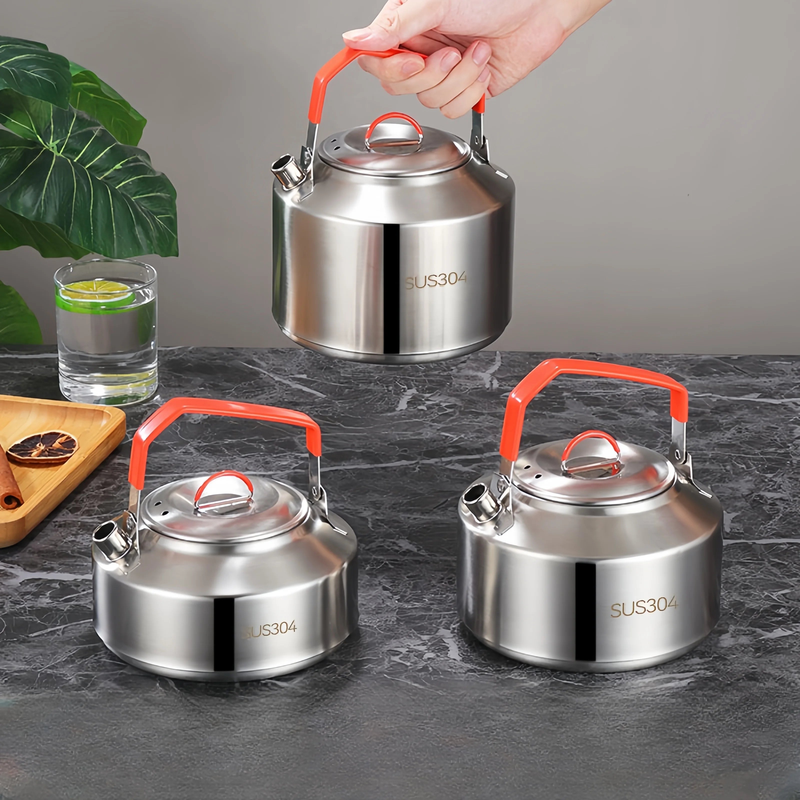 304 Stainless Steel Camping Kettle: 2L Portable Outdoor Tea Pot for Hiking & Picnics