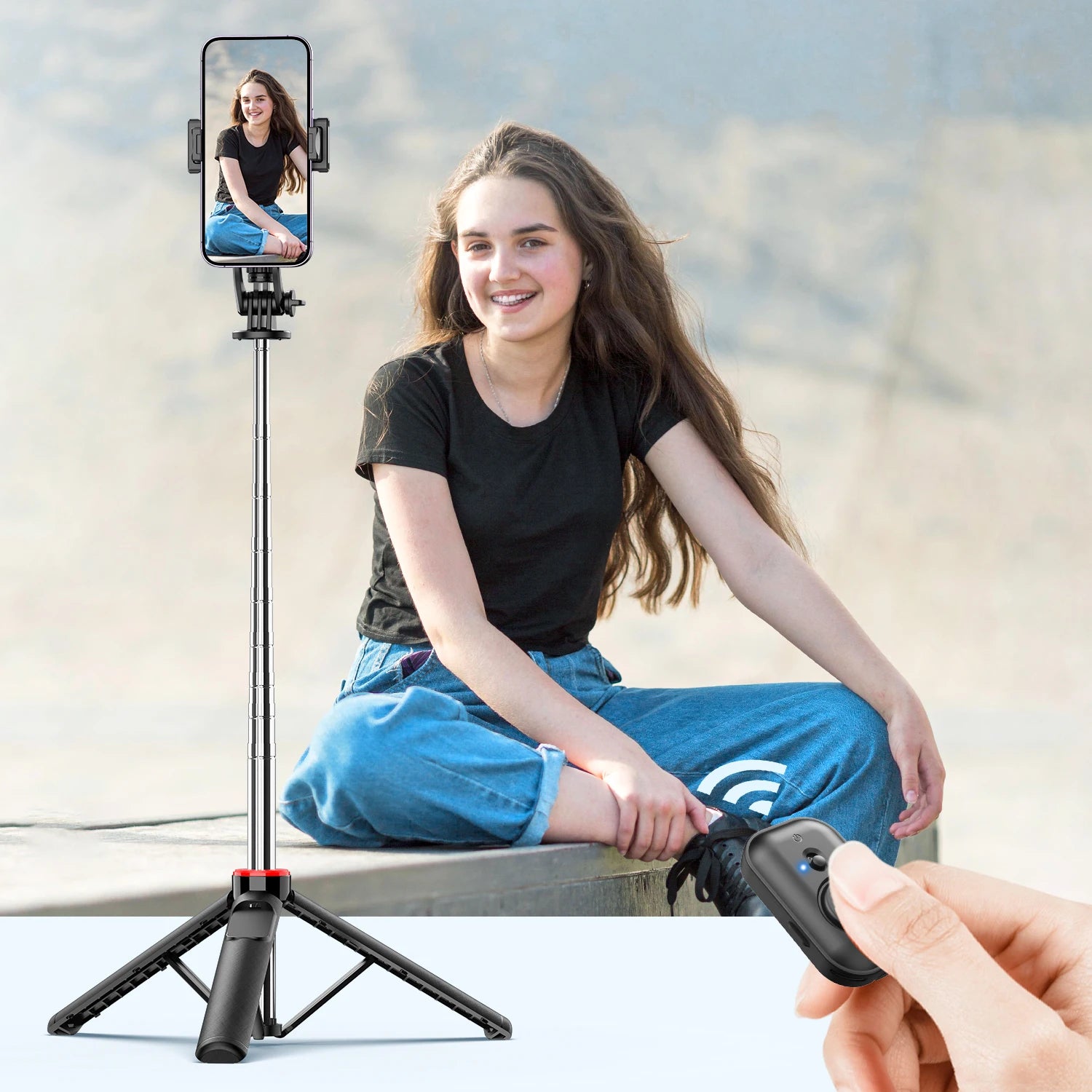Portable Selfie Stick Tripod with Bluetooth Remote & 360° Phone Holder