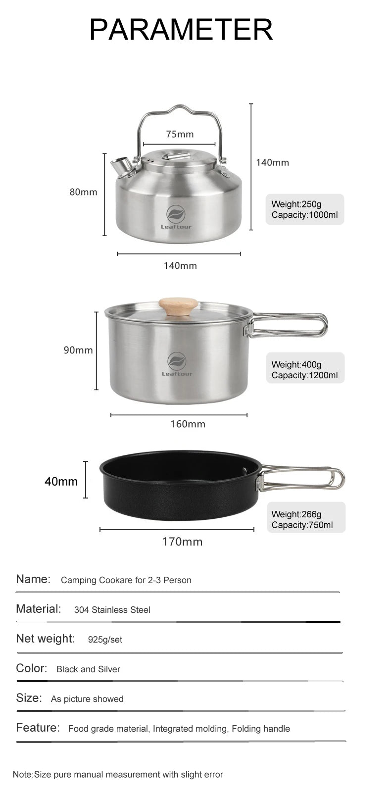 Stainless Steel Camping Cookware Set – Portable Outdoor Cooking Kit with Pot, Pan & Kettle for 2–3 People Trekker Essentials