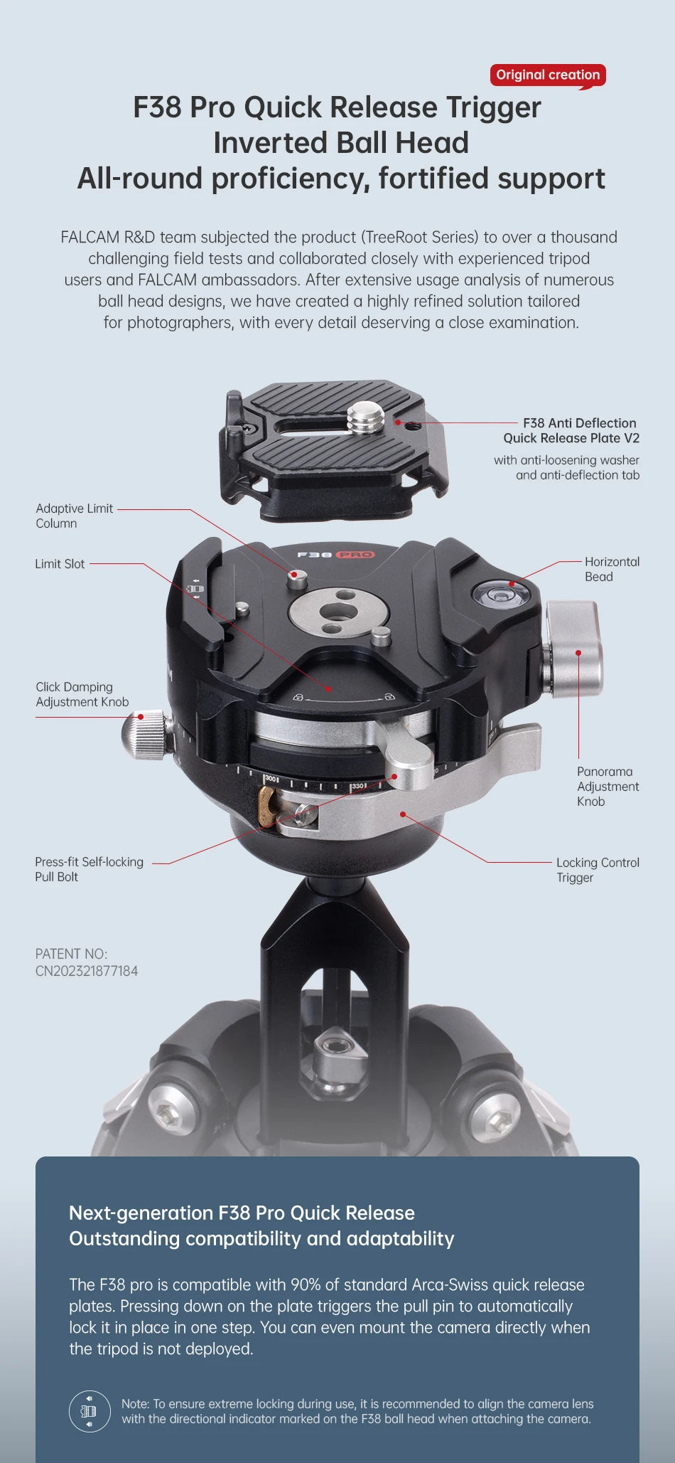 Trípode de viaje de fibra de carbono - Trípode profesional de bloqueo rápido con montura F38