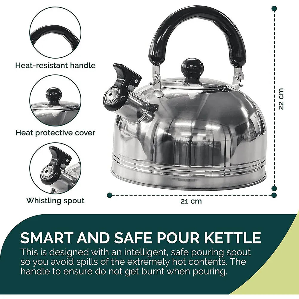 2L Stainless Steel Whistling Kettle with Foldable Handle for Camping and Stove Use