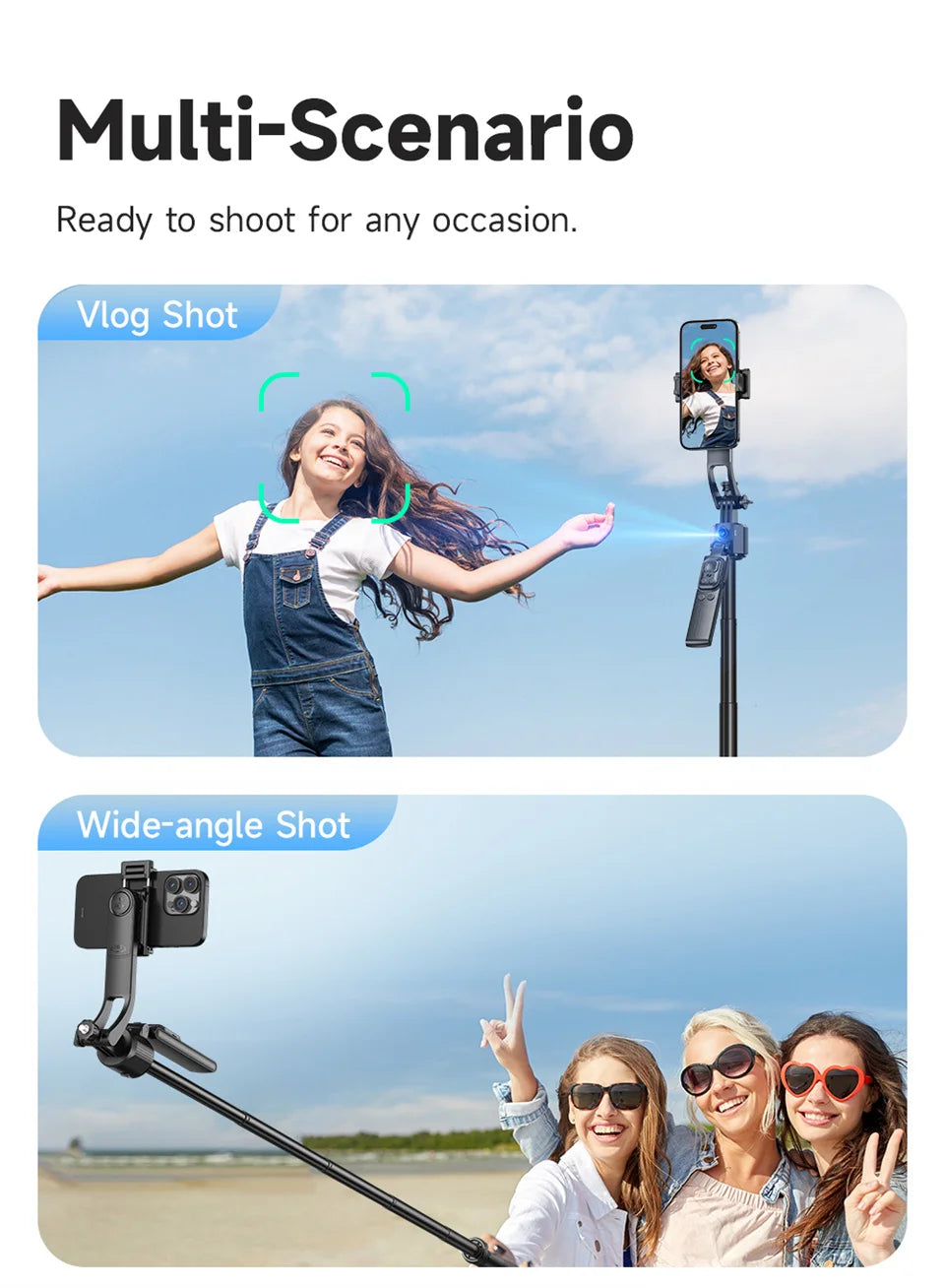 AI Tracking Selfie Stick - 360° Auto-Follow Tripod with Bluetooth Remote